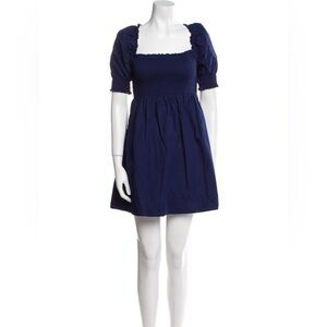 Hill House Athena Nap Mini Cotton Navy Puff Sleeve Square Neck Dress S
